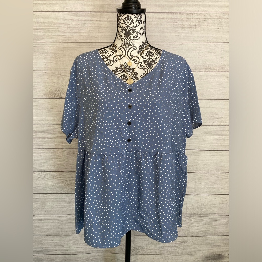 SHEIN | New SHEIN Curve Polka Dot V-Neck Peplum Blouse - Picture 3 of 10